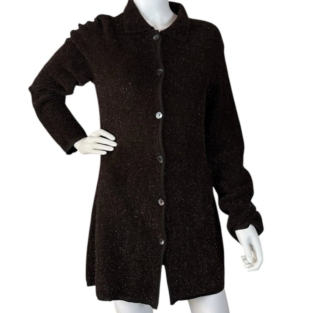 FENDI Italy Fuzzy Shimmer Knit Cardigan Sweater Chocolate Brown Size IT 46 US 12